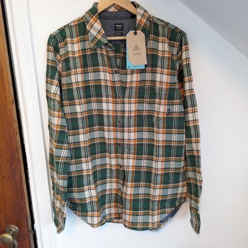 PRANA Women's Golden Canyon Cotton Flannel Button Down Shirt Shacket Size L - Picture 3 of 10